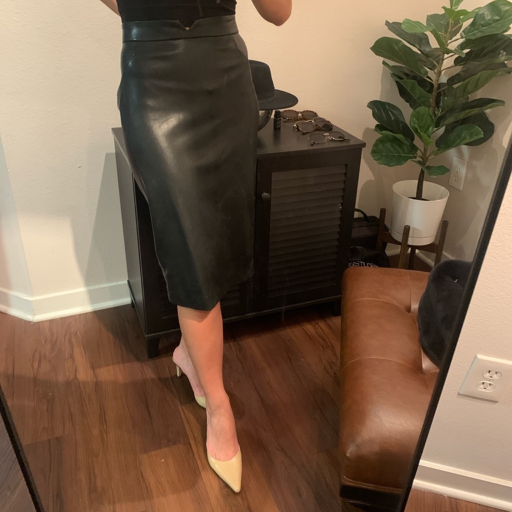 Black Pleather high waisted midi pencil skirt
